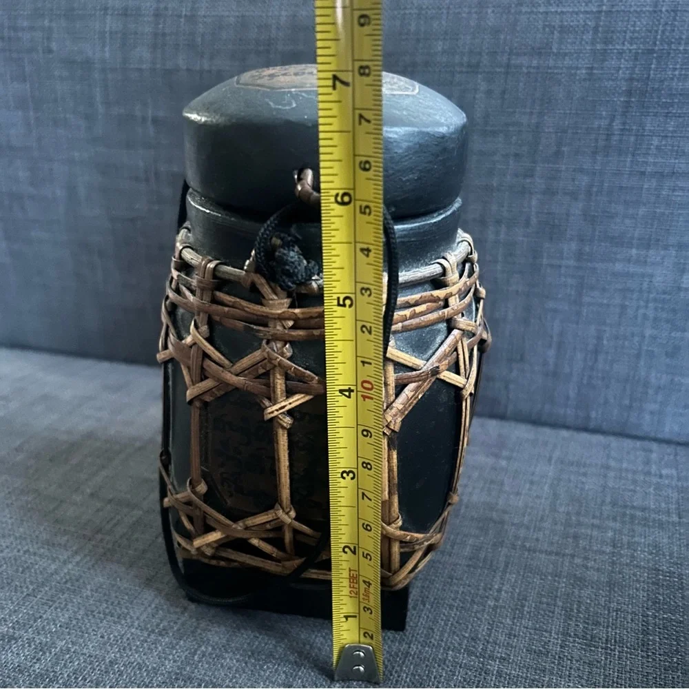 Vintage Thai Artisan Handmade Lacquered Bamboo Tea Rice Jar Storage Box #1220258